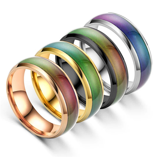 No-EN-Name-Null Unisex Adults 4 PCS Ring Size 6 Stainless Steel Metal Multicolor Mood Tracker Rose Gold Wedding Band Rings/Colors-Rose Gold/Green/Gold