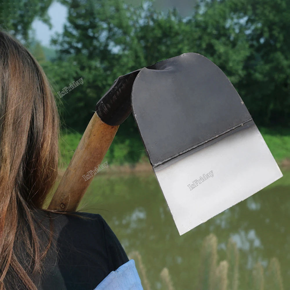 ISFRIDAY Black-Silver Manganese Steel Metal Loosening Soil-Weeding Wood-Handle Hoes