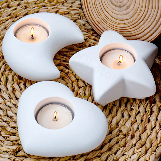3D Tea Light Candleholder Silicone Concrete Milky White Molds/ Star-Moon-Heart Shape