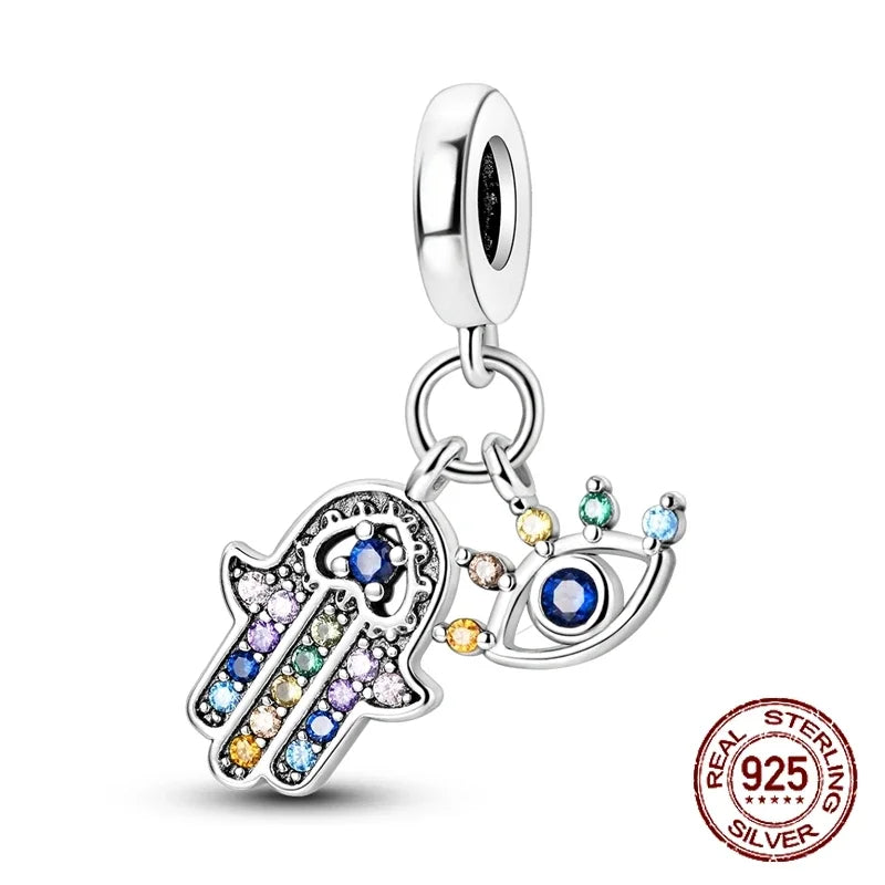 No-EN-Name-Null Women Sterling Silver Enamel Rainbow-Hot Air Balloon Design Fine Imitation Zircon Stone Glass Nuggets Beads Shaped Charms-Pendants/ Colors-Rainbow/Multicolor/Silver/Pink/Animal/Floral