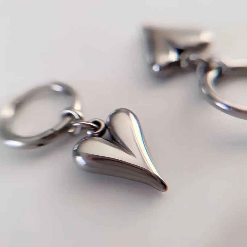 Adult Women Imitation Stainless Steel Heart Pendant Gold-Silver Earrings