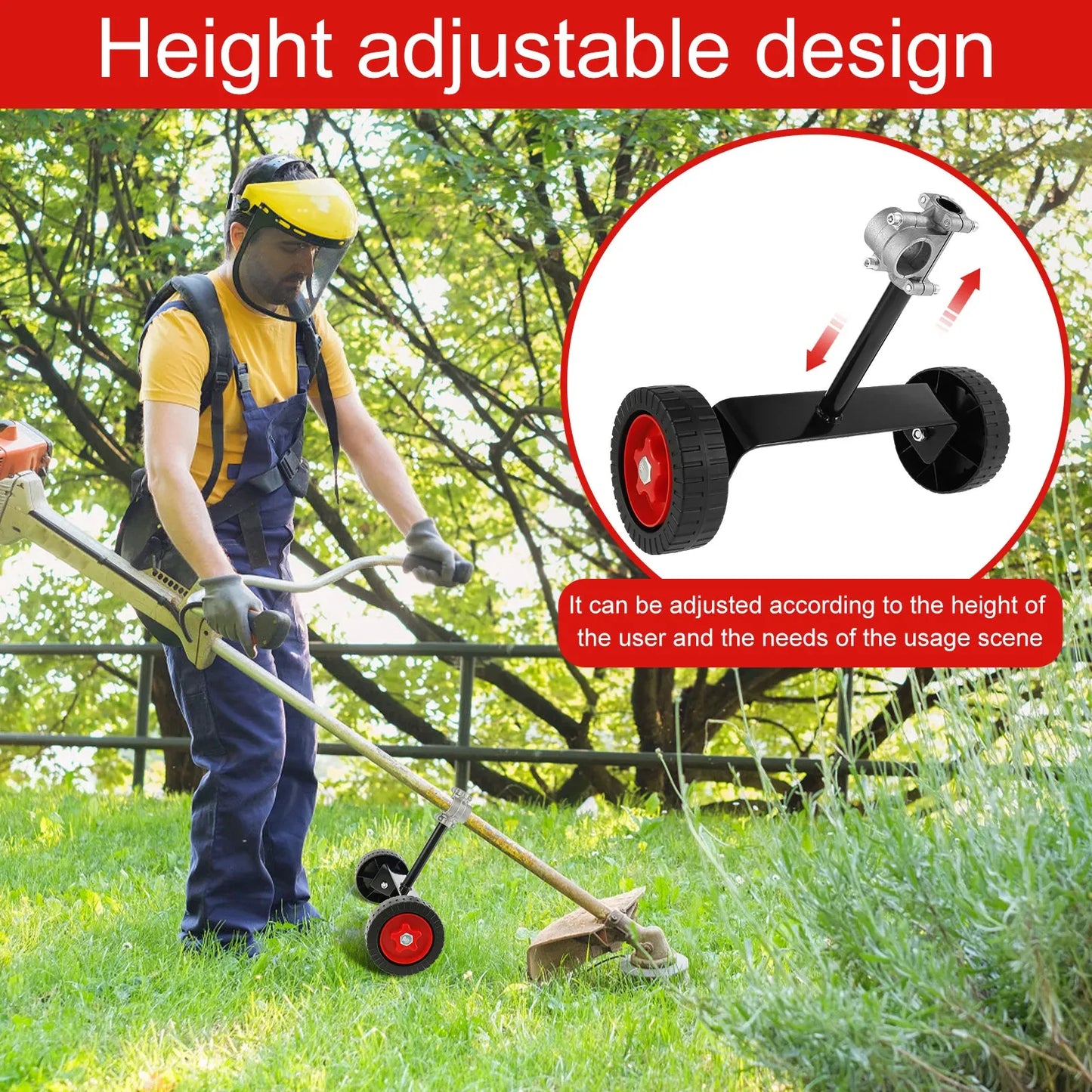 TOORISE Adjustable Height Weed-Grass Trimmers Black-Red Plastic Rollers Metal Support Wheels Weed Trimmer Accessories
