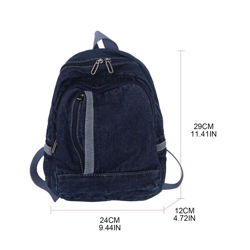 BAELLERRY Light Blue-Deep Blue Denim Jeans Fabric External Metal Zippers-Pockets Canvas Lining One Handle-Two Adjustable Shoulder Straps Large Main Compartment School Backpacks/Water Bottle Holder