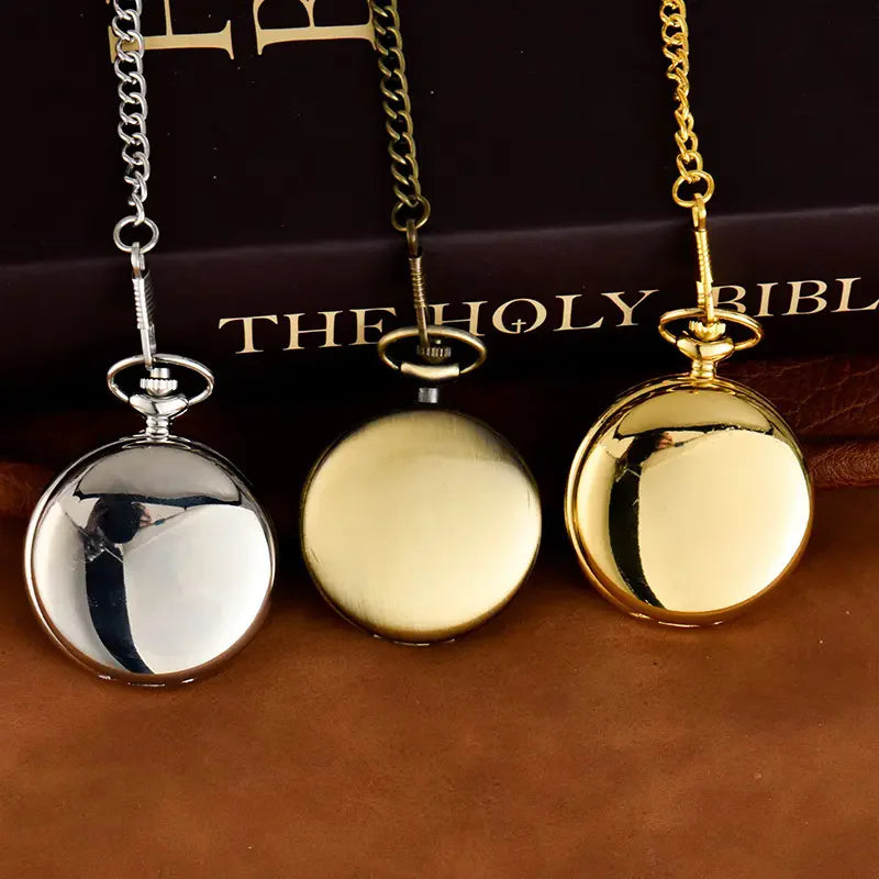 No-EN-Name-Null Classic Antique Quartz Metal Alloy Glass Face Silver Round Shaped Case Shiny Retro Double-Sided LOVERS Shiny Chain-Pocket Watches/Colors-Black/Gold/Silver/Bronze