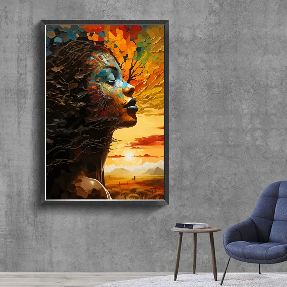No-EN-Name-Null Modern Retro Unframed Waterproof Rectangle Shaped Vivid Multicolor HD Movie-TV Graffiti Beautiful African Woman Singer-Musician Art Posters / Colors-Black/Multicolor