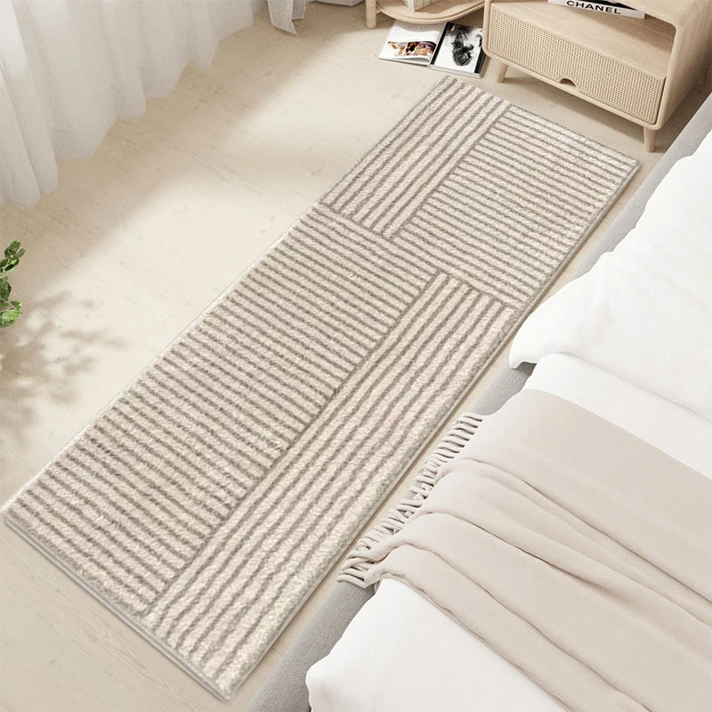 No-EN-Name-Null Modern Indoor Hypoallergenic Rectangle Shaped Persian Beige Striped Geometric Soft Fluffy Faux Cashmere Anti-Slip Bottom Fade-Resistant Non-Toxic Large Rugs/Hand Wash