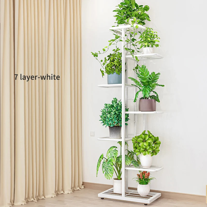 MTSHINING Wood 8 Tier Multi-Layered Shelves Iron Metal Plant Stands/Colors-Black/White,/Brown