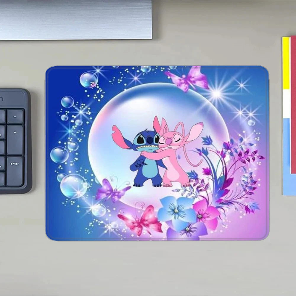 MINISO HD Printed Non-Toxic Small Blue-Multicolor Rectangle Thermal Transfer Anime Cartoon Stitch-Lilo In Space-Planets-Stars Themes Soft Non-Slip Natural Rubber Bottom Sealing Edges Computer Gaming Mouse Pads