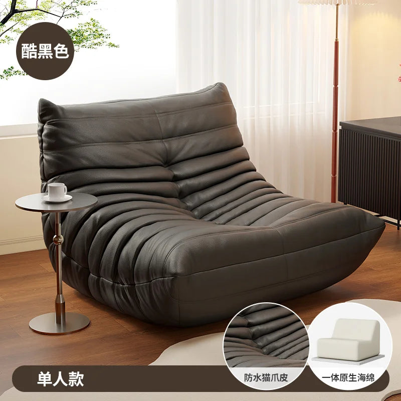 BIANXIANG Modern Medium Soft Firmness Double Seat L-Shaped White-Striped Design Velvet Synthetic Leather Cushions Bean Bag Sectional Sofas