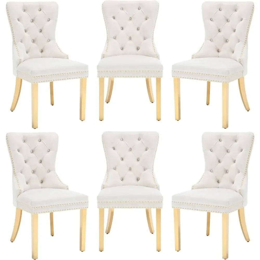 6pcs/ Upholstered Velvet Kitchen Dining Set/ Tufted Legs/ Nail-Head Trim/Colors-White/Blue/Gray/Black