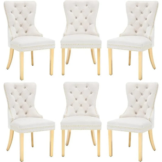 6pcs/ Upholstered Velvet Kitchen Dining Set/ Tufted Legs/ Nail-Head Trim/Colors-White/Blue/Gray/Black