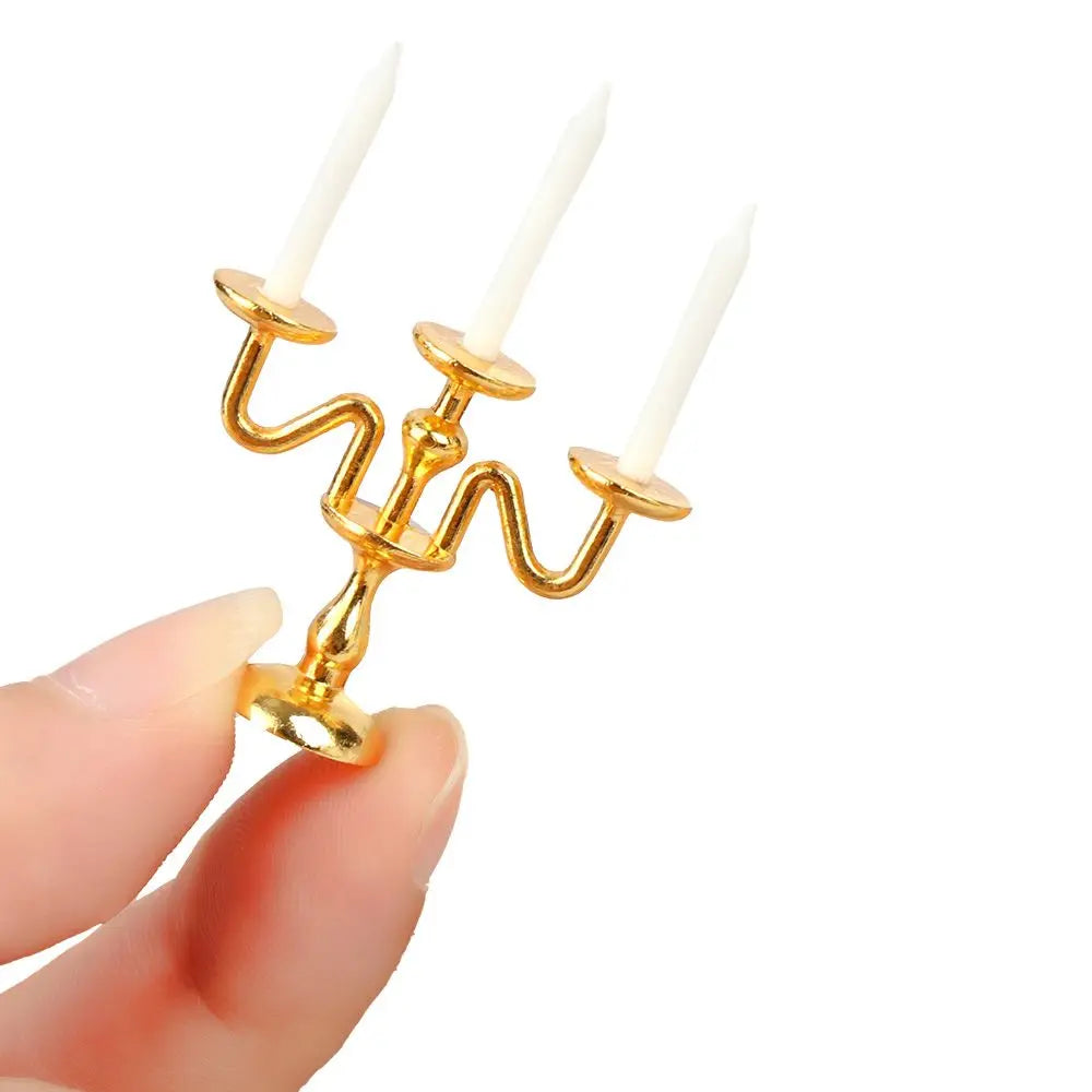 No-EN-Name-Null Teens-Adults Miniature Candelabra Gold-Silver Metal Alloy Candle Holders Dollhouse Accessories /18 + Years Old