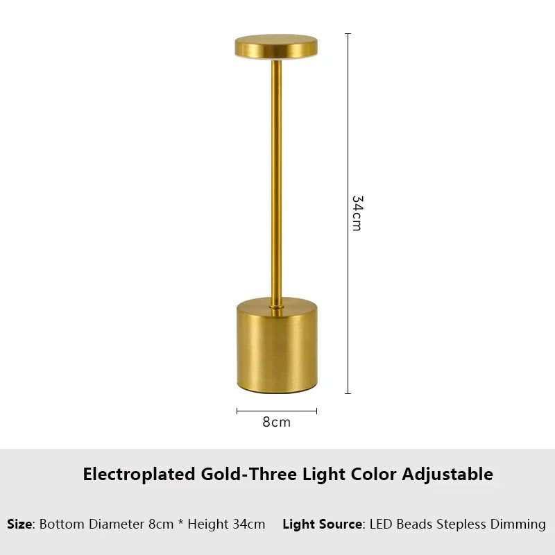 ATCOMM Modern Touch Sensor Dimmable Adjustable Tri-Color Warm-Cool White LED Chip Black Round Iron Acrylic Metal Brushed Nickel Finish Body Built-In Rechargeable Battery USB Rechargeable Wireless Cord Desk Lamps/Colors-Black/Gold/Silver/White