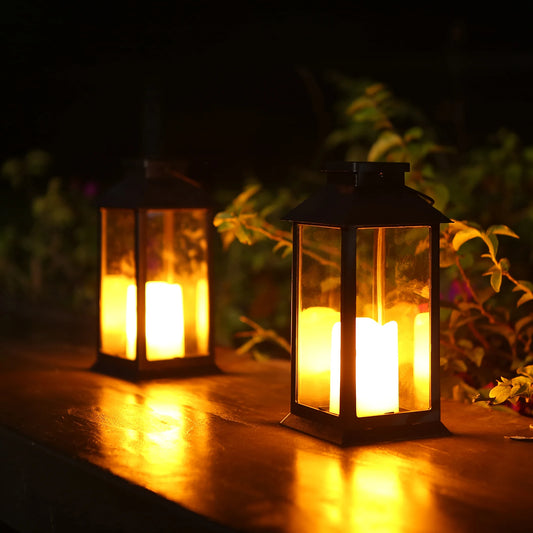 2 PCS Set Neoglint Black Polysilicon Outdoor LED Solar Flameless Flickering Light Effect Built-In Battery Hanging Hook  Lantern Lights