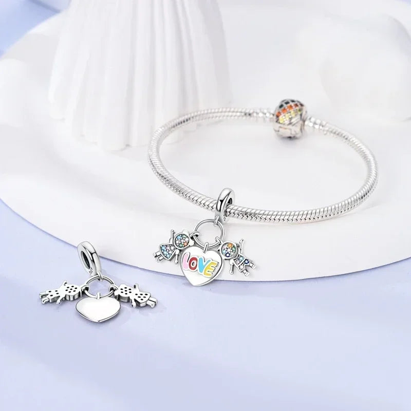 No-EN-Name-Null Women Sterling Silver Enamel Rainbow-Hot Air Balloon Design Fine Imitation Zircon Stone Glass Nuggets Beads Shaped Charms-Pendants/ Colors-Rainbow/Multicolor/Silver/Pink/Animal/Floral