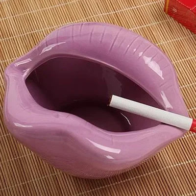 No-EN-Name-Null Cute Cartoon Ceramic Realistic Red Lips Shaped Cigarette Ashtrays/Colors-Purple/Red/Pink