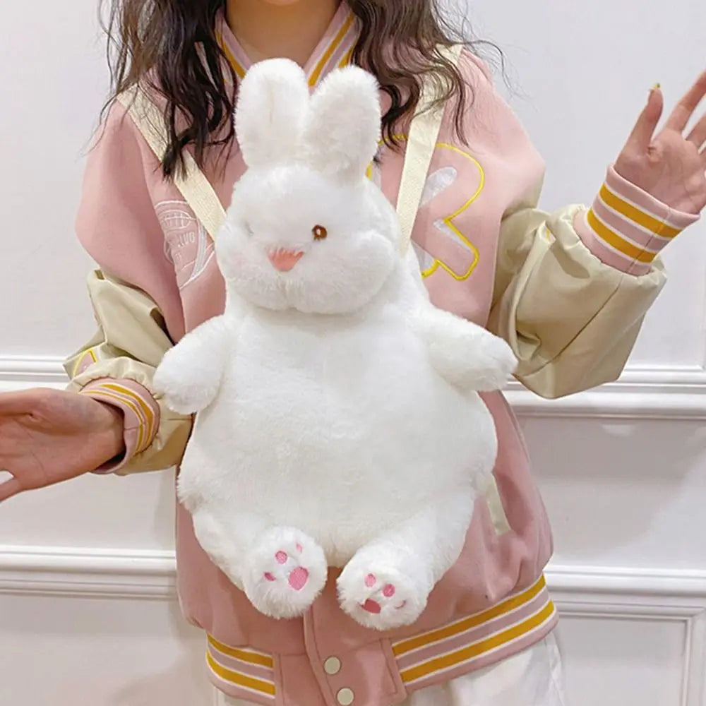 No-EN-Name-Null  Girls Softback Plush Anime White Duck-Rabbit Animal Polyester-Cotton Fabric Back Metal Zippers Two Crossbody Shoulder Straps School Backpacks/Small Tablet Size/ Size: Width 24cm x High 33cm x Thickness 19cm