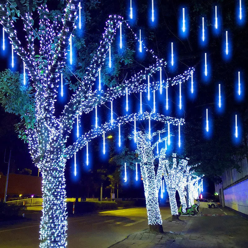 Outdoor Garden DIY Solar-Powered Cool White LED Lights Meteor Shower-Rain Garland Light Ropes-Strings Lights/Colors-Blue/Black/Purple/Yellow/White/Pink/Sizes: 30cm/50cm