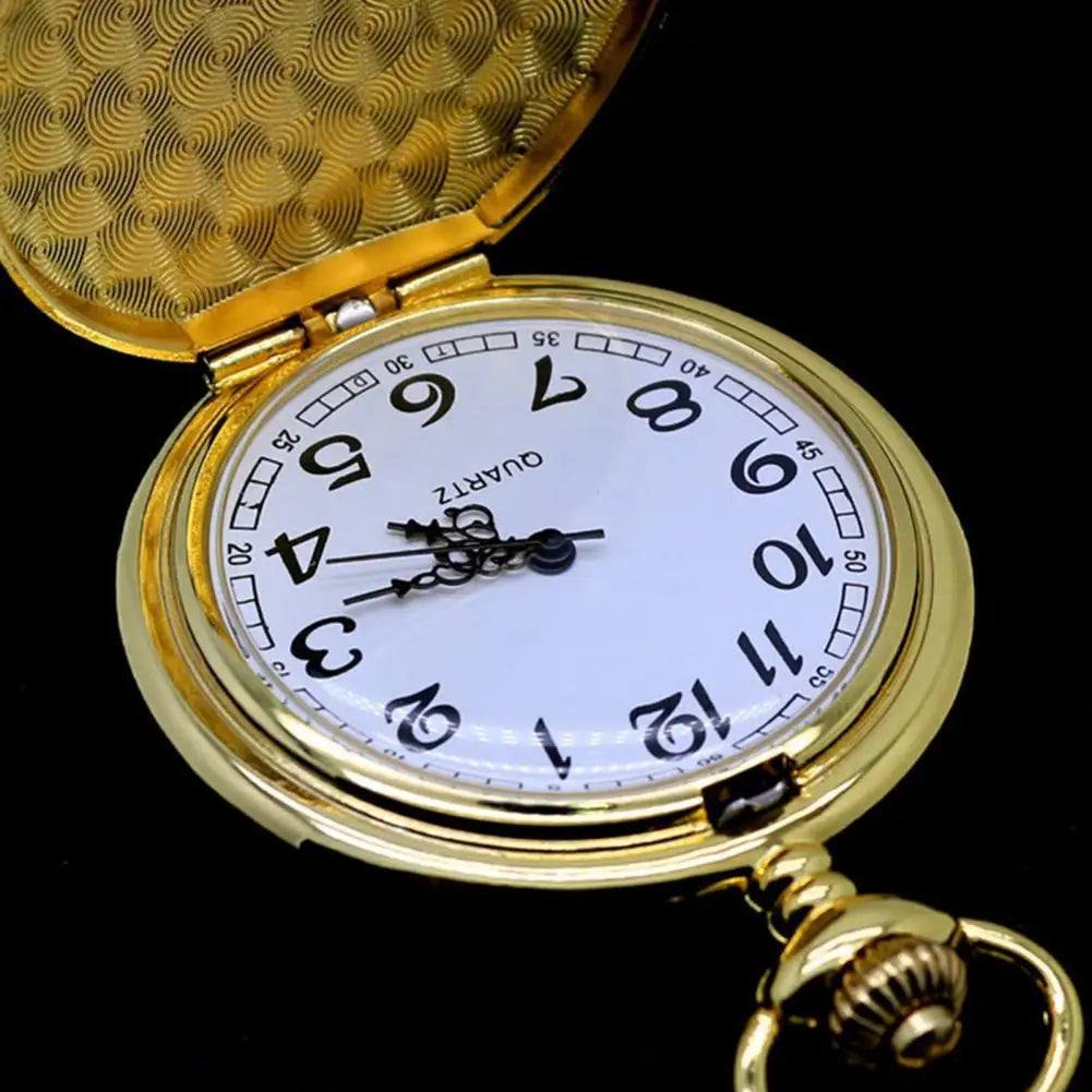 SANWOOD Adults Vintage Quartz Movement Analog Display Plastic Window Black-Silver-Gold Round Shaped Case Flip-Out Metal Chain-Pocket Watches/Colors-Black/Gold/Silver