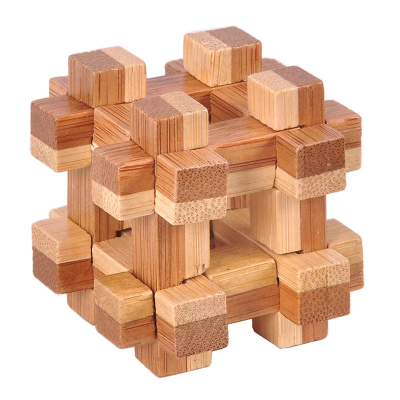 OLOEY Teens-Adults Kong Ming Lock Medium Hard Geometric Shaped 3D Disentanglement Brown-Beige Solid Bamboo Wood Brain Teaser Mechanical Puzzle Toys/Ages: 13-18 Years Old + Older/Colors-Brown/ Beige/Geometric