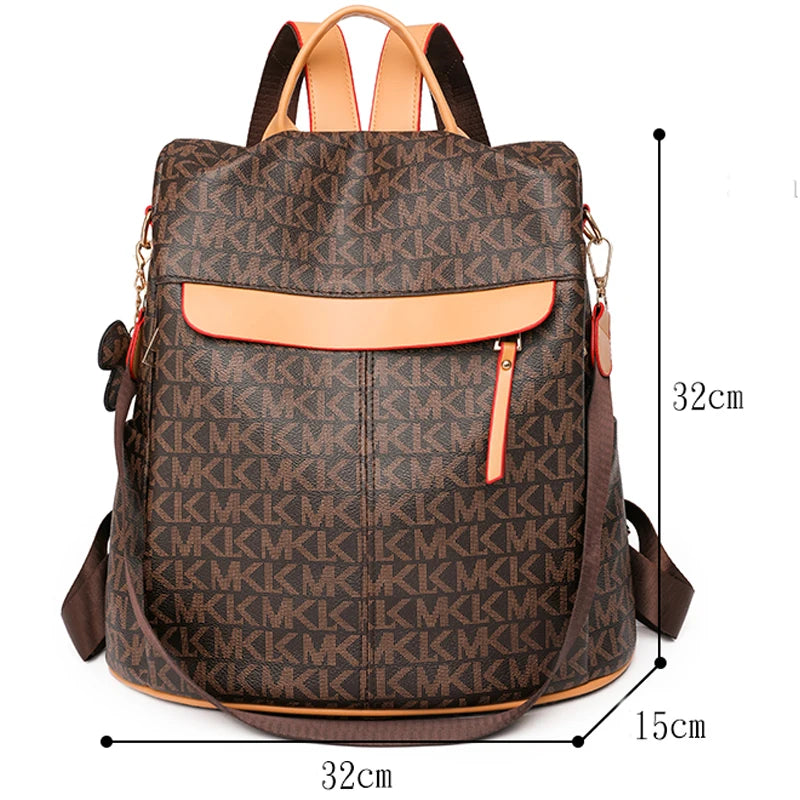 Cartoon trend bear print women backpack, texture anti-theft all-in-one travel backpack, playful bear hanging ornaments