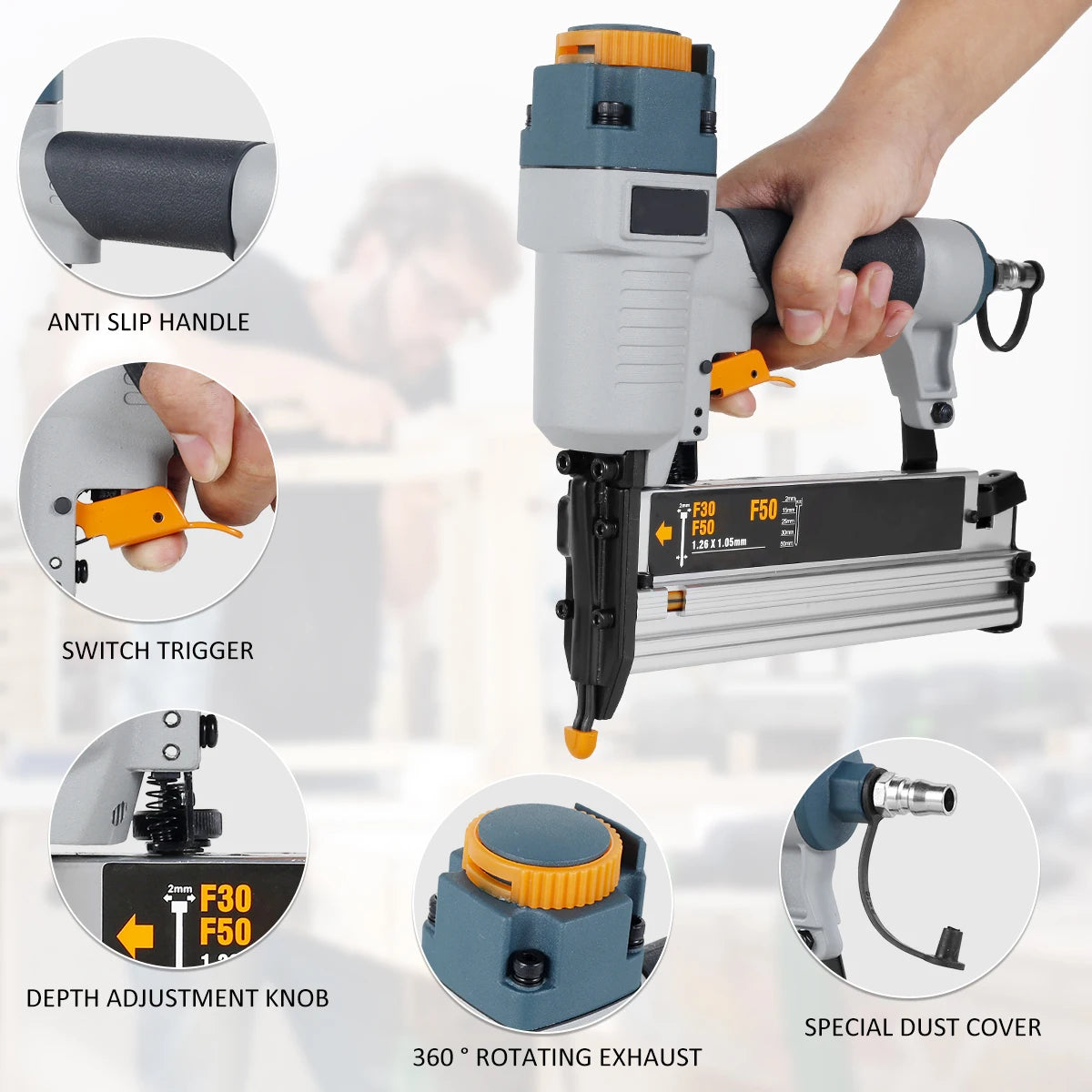 TOORISE Outdoor Multicolor Plastic Body Carpenter Pneumatic Nail Driver Silver Metal Air Riveter Finish Nailers/Colors-Gray/Orange/Black/Silver/Multicolor