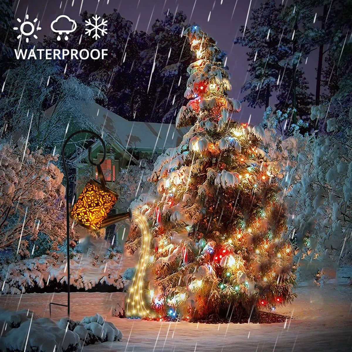 No-EN-Name-Null Outdoor Garden Waterproof Smart Light Control Switch Warm White LED Solar-Powered Removable G-Type Hook Floral Pattern Black-Bronze Watering Kettle Can Shaped Design Light Ropes-String Lights/Colors-Black/Bronze/Floral/Multicolor