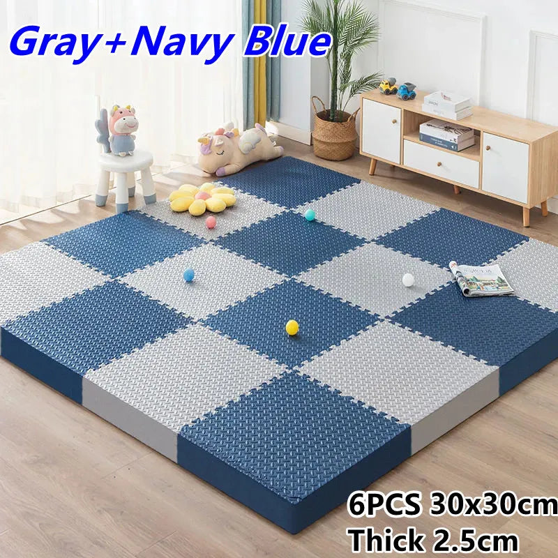 Tatame Babies 6 PCS Set Thick Strong Cuttable Elastic Split Interlocking Foam Joint Anti-Slip Bottom Playroom Floor Mats/Colors-Multicolor/Pink/Gray/White/Purple/Beige/Geometric
