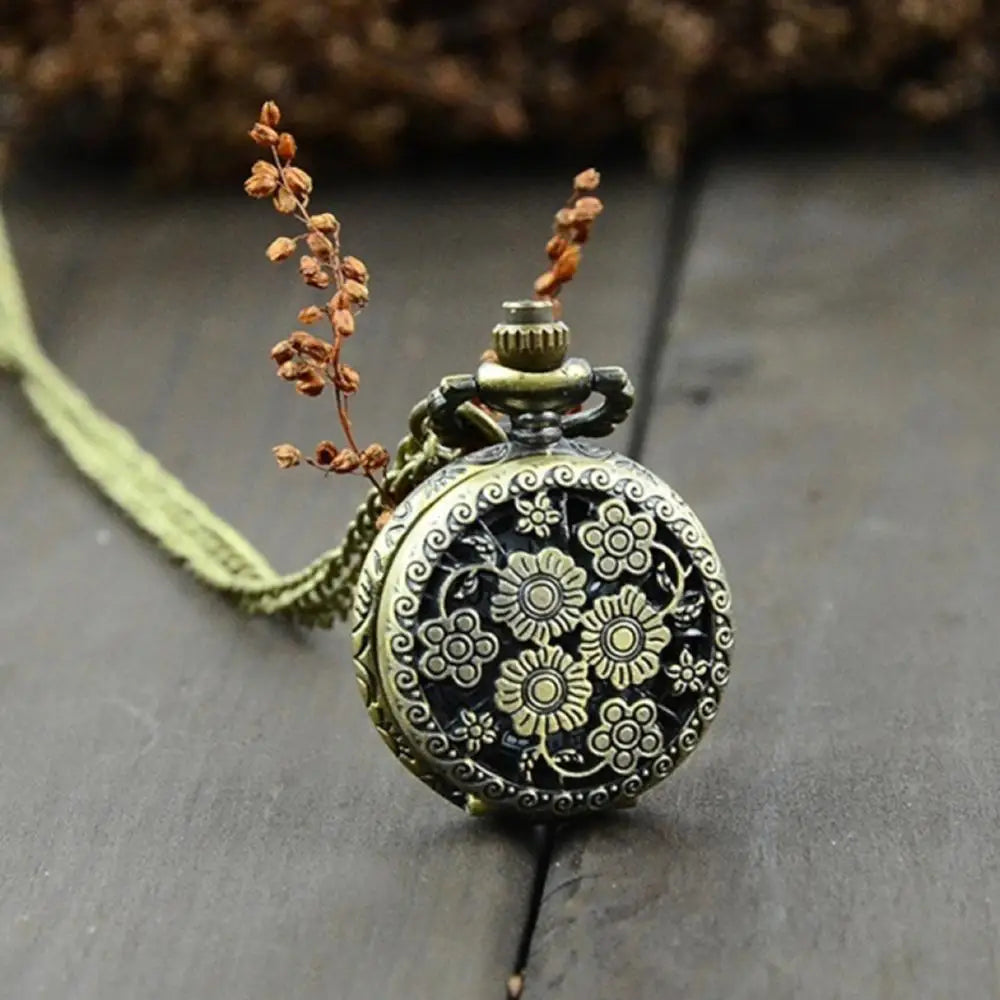 SANWOOD Adults Vintage Antique Quartz Analog Display Bronze Round Shaped Metal Case Glass Face Arabic Numeral Engraved Flowers-Eiffel Tower-Chinese Zodiac Design Pendant Chain-Pocket Watches