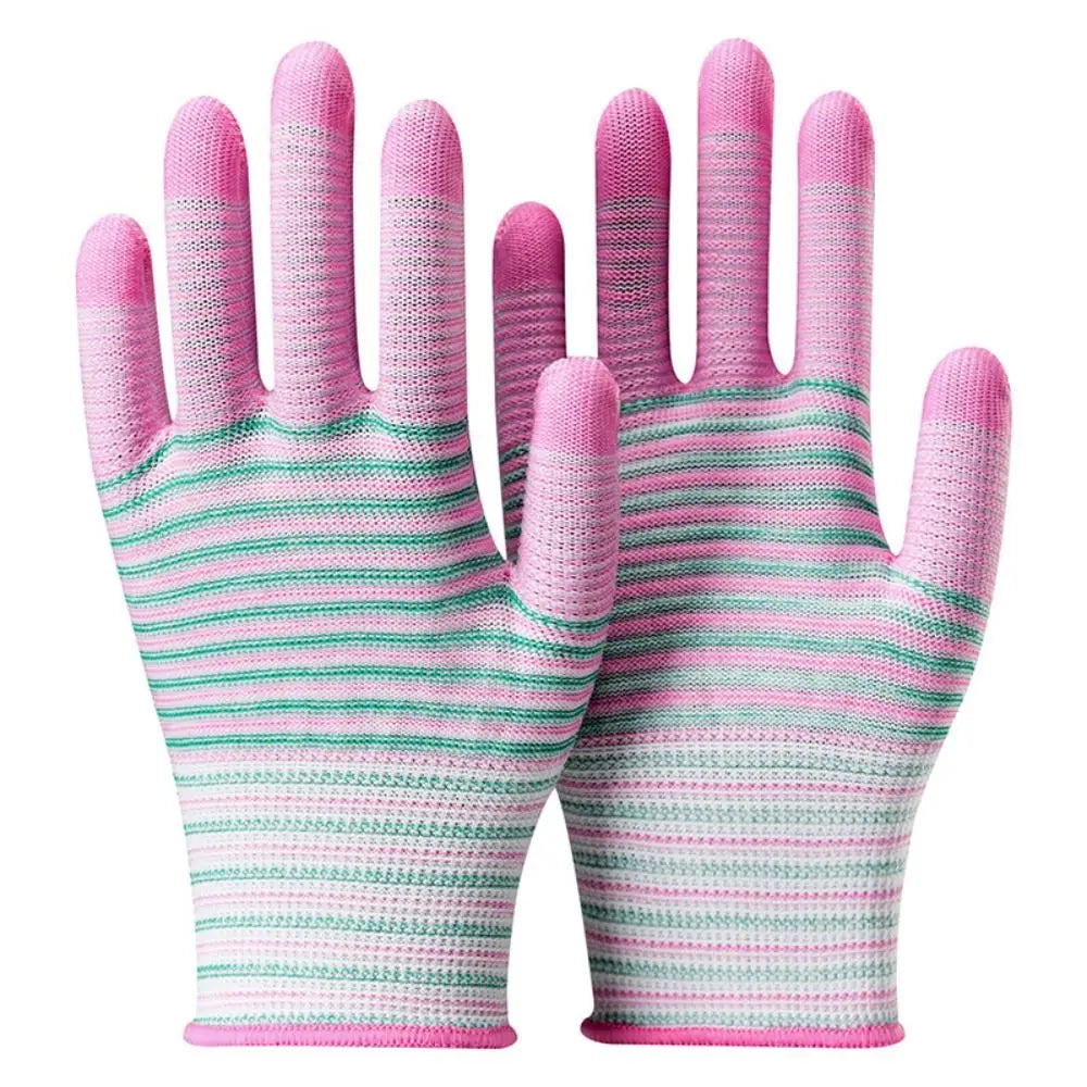 1 Pair Nylon Work Gloves Wearable Anti-Static Breathable Industrial Gloves Wear-resistant Striped Gardening