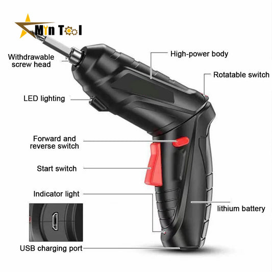 AIDEEPEN Black-Orange-Red Color Customized Electric Battery-Powered Rechargeable USB Port Cordless Powerful Impact Straight Pistol Handle Wireless Screwdrivers