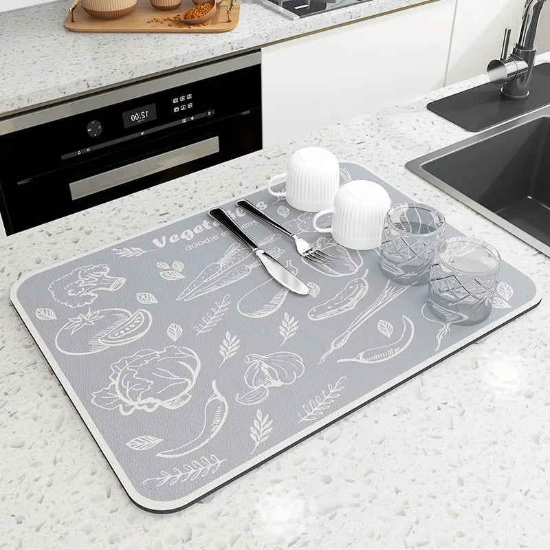 Kitchen Long Rectangle Customized Rectangle Anti-Mold Super Absorbent Anti-Slip Rubber Bottom Drying Dish Drainer Mats /Colors-Black/ Gray/ Beige/White/ Floral