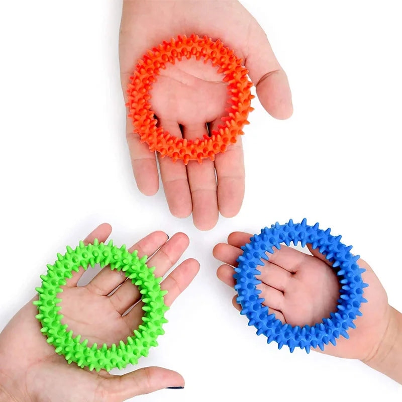 Preschool Rainbow Green Round Plastic Spiky Sensory Flexible Bracelet Ring Activity Toys/ Don't EAT/ Ages: 13-18 Years Old + Older/Colors-Pink/Blue/Green/Orange/Yellow/Multicolor