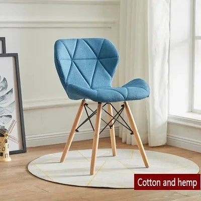 Nordic Cotton Hemp Upholstered Dining Beech Wood Legs Chairs/Colors-Purple/Red/Blue/White/Green/Yellow/Beige/Brown/Orange/Pink/Black