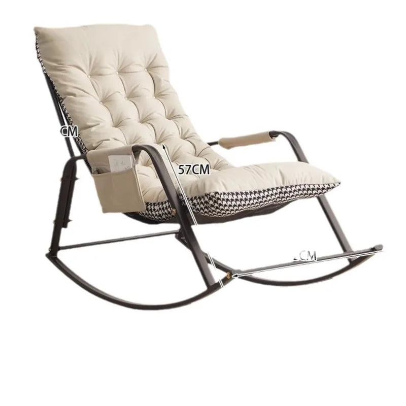 OEMG Indoor Adults One Person Soft Upholstered Padded Velvet Fabric Lying Down Lazy Metal Frame Base Sway Back Double Nursery Rocking Chairs/Colors-White/Gray/ Orange/Beige/Black/Multicolor/Checkered