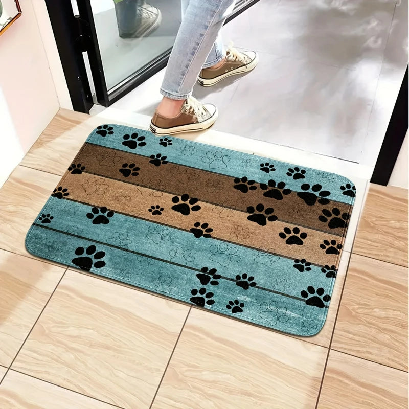 No-EN-Name-Null Indoor-Outdoor Adults Multicolor Rectangle Shaped Soft Polyester Fabric Persian Animals Paw Prints Design Anti-Slip Bottom Fade-Resistant Flannel Door Mats