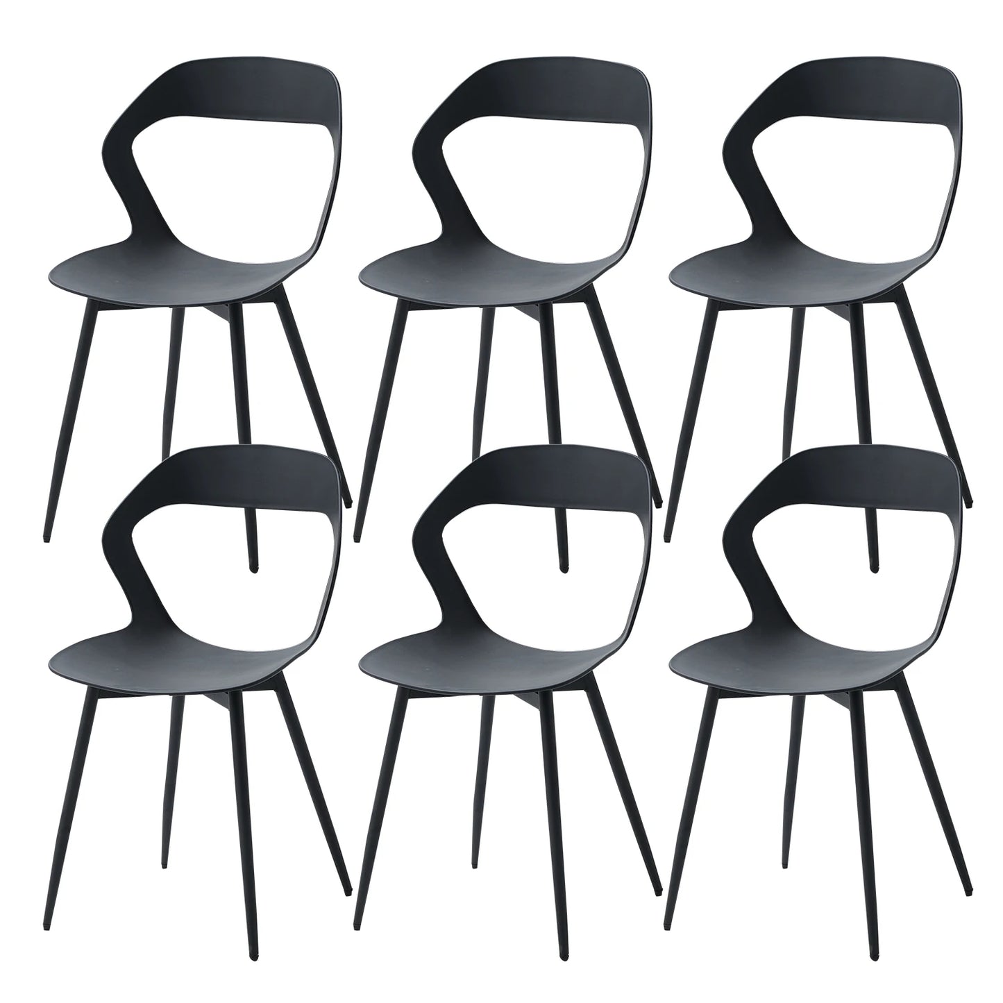 6 pcs Scandinavia Plastic Black Backrest-Hard Seat/Beech Wood Texture Metal Legs Dining Chairs/Colors-White/Black/Gray