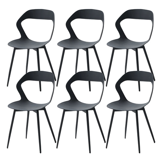 6 pcs Scandinavia Plastic Black Backrest-Hard Seat/Beech Wood Texture Metal Legs Dining Chairs/Colors-White/Black/Gray