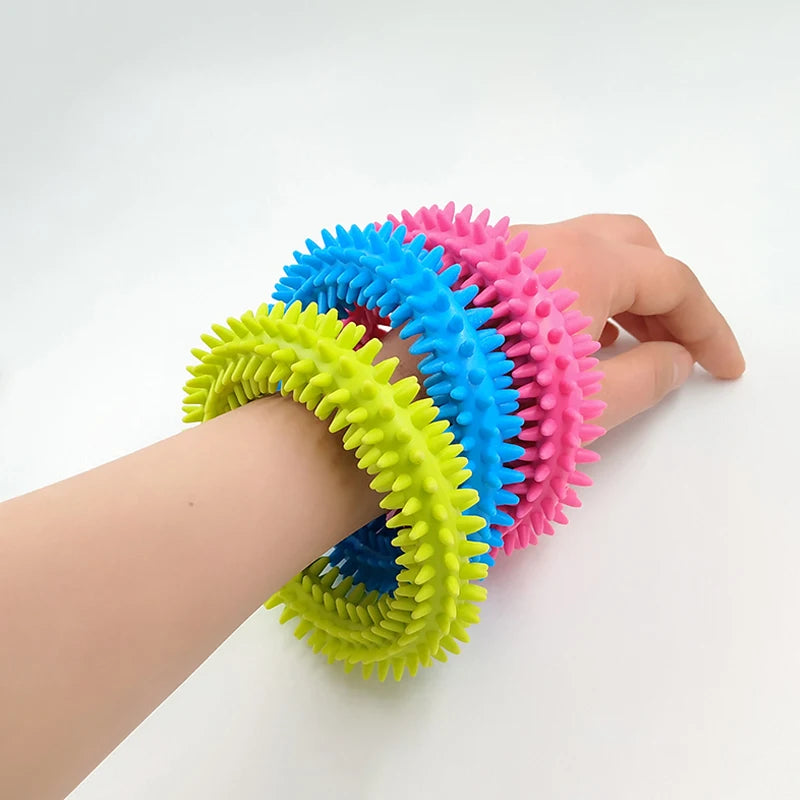 Preschool Rainbow Green Round Plastic Spiky Sensory Flexible Bracelet Ring Activity Toys/ Don't EAT/ Ages: 13-18 Years Old + Older/Colors-Pink/Blue/Green/Orange/Yellow/Multicolor