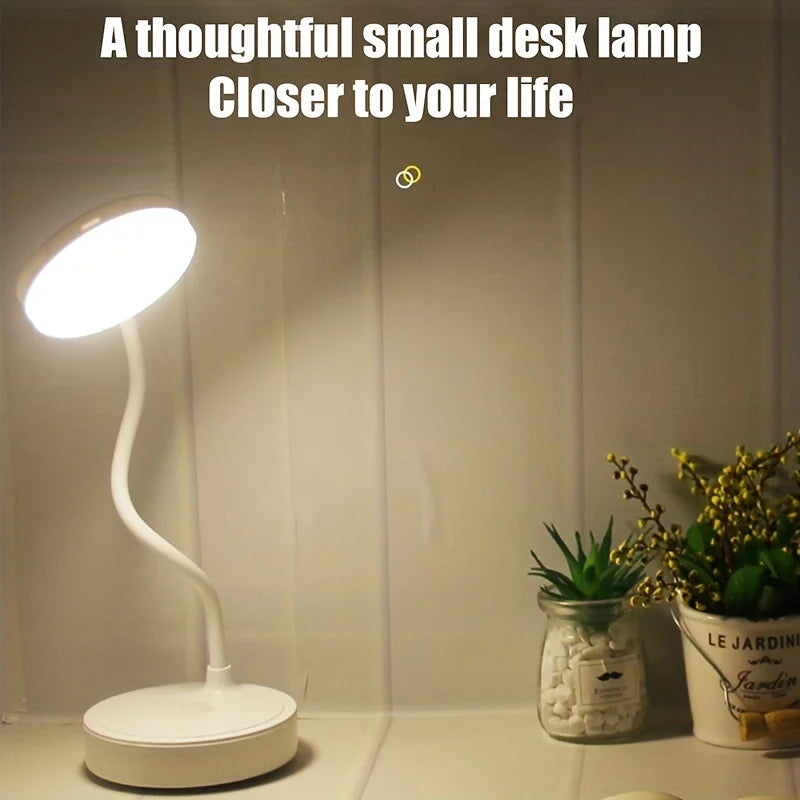 Modern Cool White-Daylight ABS Shade LED Plastic-PVC Eye Protection Dimming Function USB Rechargeable Port Push-Button Switch Round Bendable Gooseneck Arm Base Desk Lamps