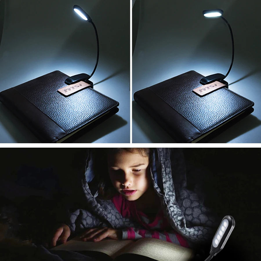 Mini Black Flexible Plastic Portable LED Clip-On Book Desktop Lamps/ Battery Powered/Battery Not Included/3-AAA Batteries Required