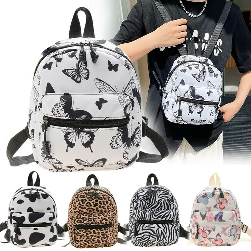 No-EN-Name-Null Women Mini Lightweight Waterproof Nylon Fabric Floral-Animal Print Design External Pockets Spandex Lining Shoulder Straps-Handle Rucksack Backpacks