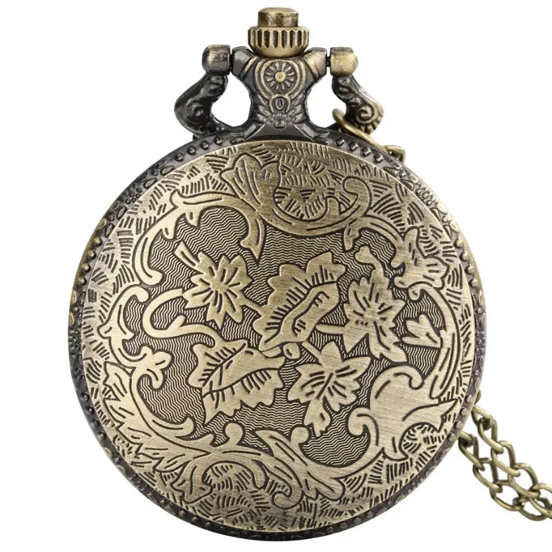 WECIN Adults Quartz Analog Display Glass Face Arabic Numeral Hollow-Out Bronze Round Shaped Metal Alloy Case Paris-Eiffel Tower-Notre Dame-LE LOUVRE Design Chain-Pocket Watches