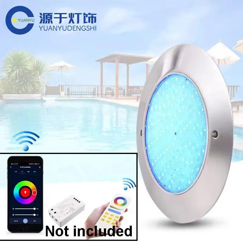 TUYA Outdoor 12V Ultra-Thin Silver Round Stainless Steel Metal Body Warm-Cool White-Blue LED Lights Emergency Underwater Swimming Pool Lights/Colors-Silver/White/Gray