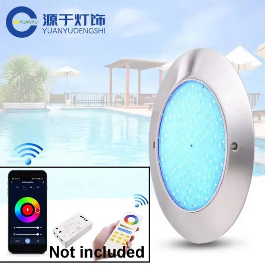 TUYA Outdoor 12V Ultra-Thin Silver Round Stainless Steel Metal Body Warm-Cool White-Blue LED Lights Emergency Underwater Swimming Pool Lights/Colors-Silver/White/Gray