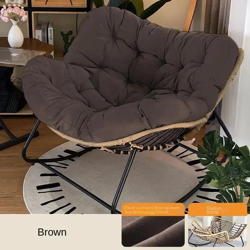 No-EN-Name-Null  Modern Indoor One Person Soft Upholstered Padded Bird Nest Thick Linen Multicolor Cushions Rattan Seat Bottom Black Metal Frame Reclining Rocking Chairs/Colors- Gray/Beige/Black/Brown/Multicolor