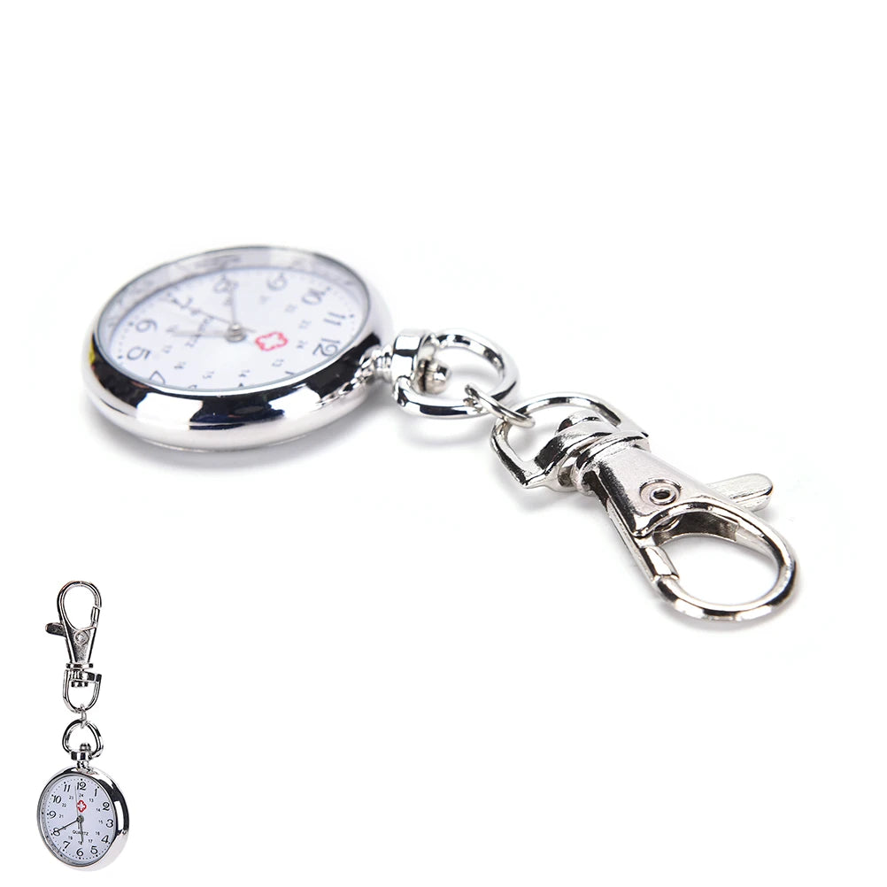 No-EN-Name-Null Quartz Silver Digital Display Metal Fob Keychain Round Pocket Watches