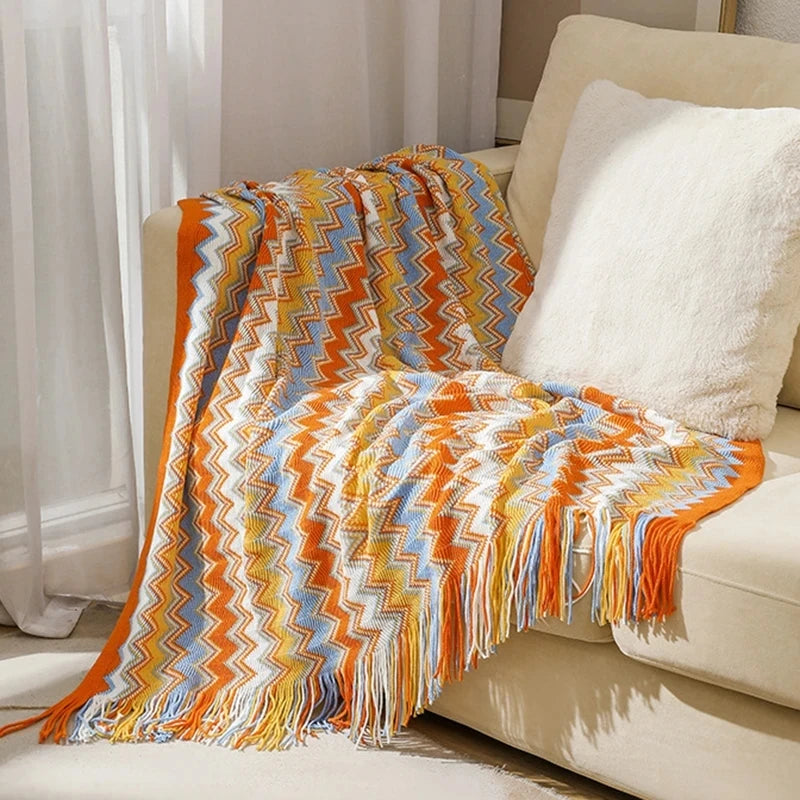 Boho Rectangle Plaid Geometric-Aztec Baja Polyester-Cotton Wearable Blankets Wall Hanging Tapestries/Colors-Multicolor/Orange/Beige