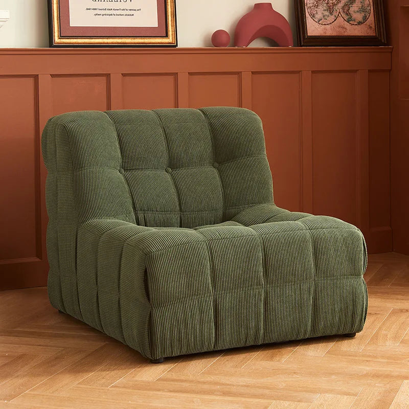 ZISIZ Modern Medium Firmness L-Shaped One-Person Lazy Soft Plush Fine Corduroy Velvet Cotton Fabric Full Sponge Filling Wood Frame Waffle Sectional Sofa Chairs / Colors-White/Black Cat Paw Skin/Green/Gray