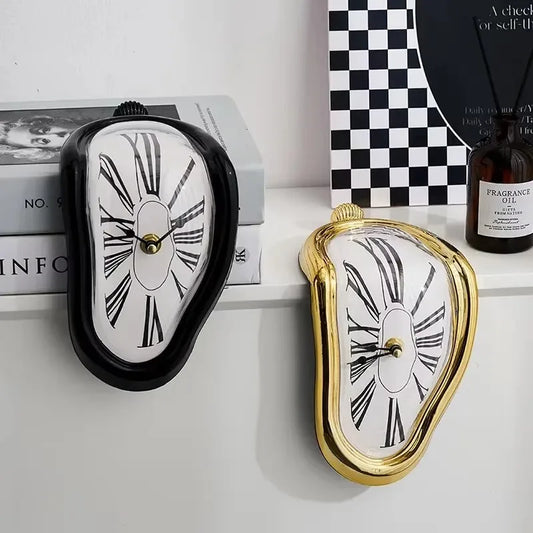 Salvadoran Dali Chrome Acrylic Roman Numeral Numbers Cartoon Distorted Plastic Silent Melting Wall Clocks/Colors-Gold/Black/Silver/White